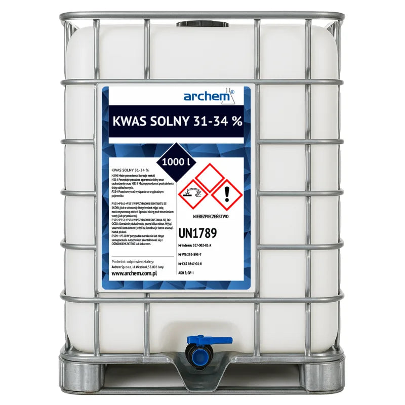 Kwas Solny Techniczny 31–33%, 1000 l (1150kg) IBC, DPPL