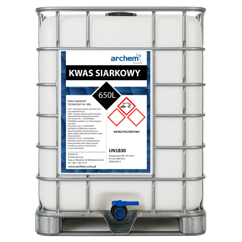 Kwas Siarkowy Techniczny 94–98%, 650 l, IBC, DPPL