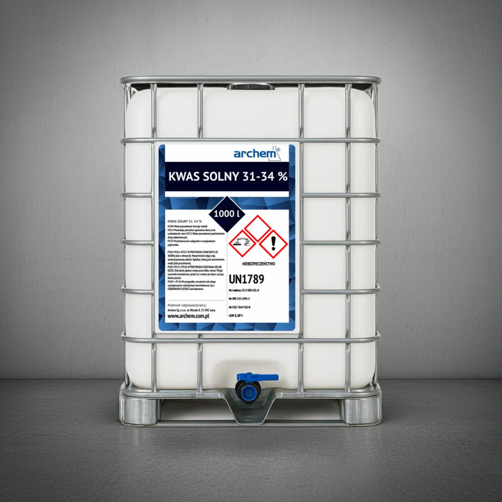 Kwas Solny Techniczny 31–33%, 1000 l (1150kg) IBC, DPPL