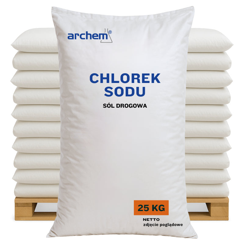 sól drogowa paleta 500 kg Archem – chlorek sodu techniczny NaCl 25 kg, skuteczna na lód i śnieg