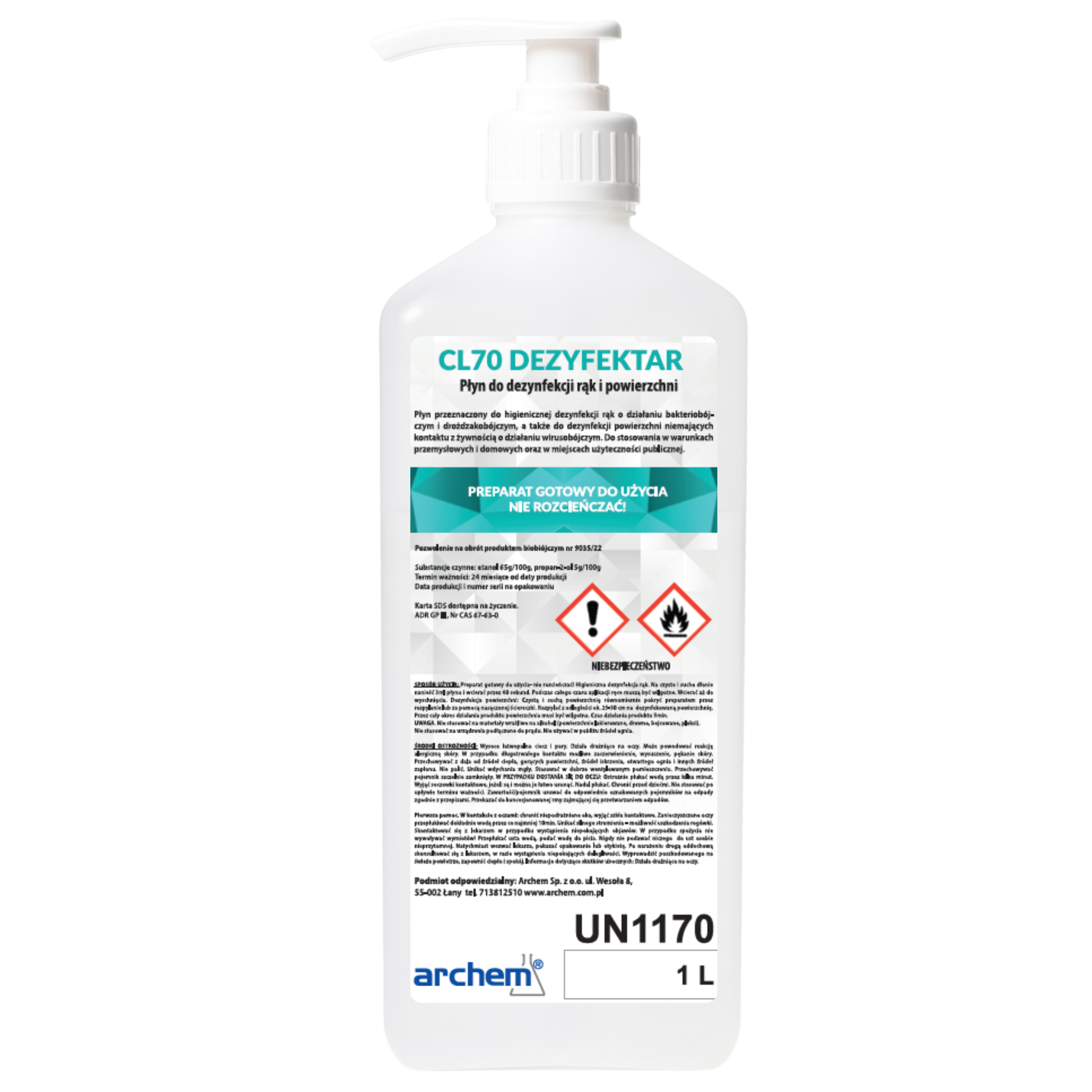 Płyn do dezynfekcji rąk i powierzchni CL70 DEZYFEKTAR 1L (1kg)