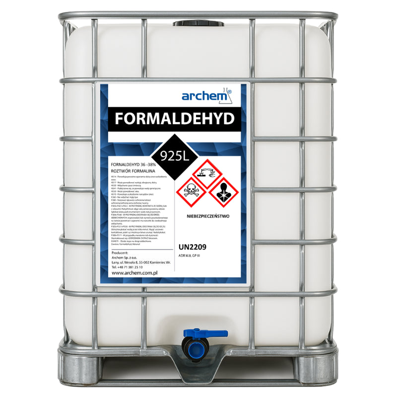 Formalina Techniczna 36–38% Roztwór Formaldehydu, 925 l