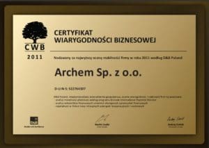 Certyfikat Wiarygodności Biznesowej dla Archem