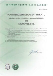 Certyfikat CCJ dla Archem