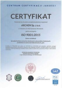Certyfika ISO 9001:2015 dla Archem